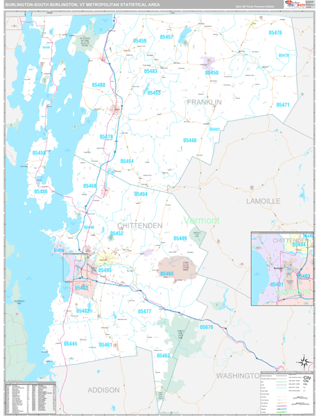 Burlington-South Burlington, VT Metro Area Wall Map